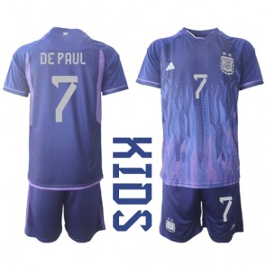 Argentina Rodrigo de Paul #7 Udebanesæt Børn VM 2022 Kort ærmer (+ korte bukser)